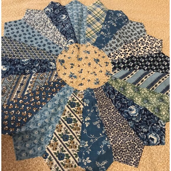 Dresden Pillow Panel Set 16" Square Blue & Beige Cotton Fabric Grannycore - Picture 3 of 6